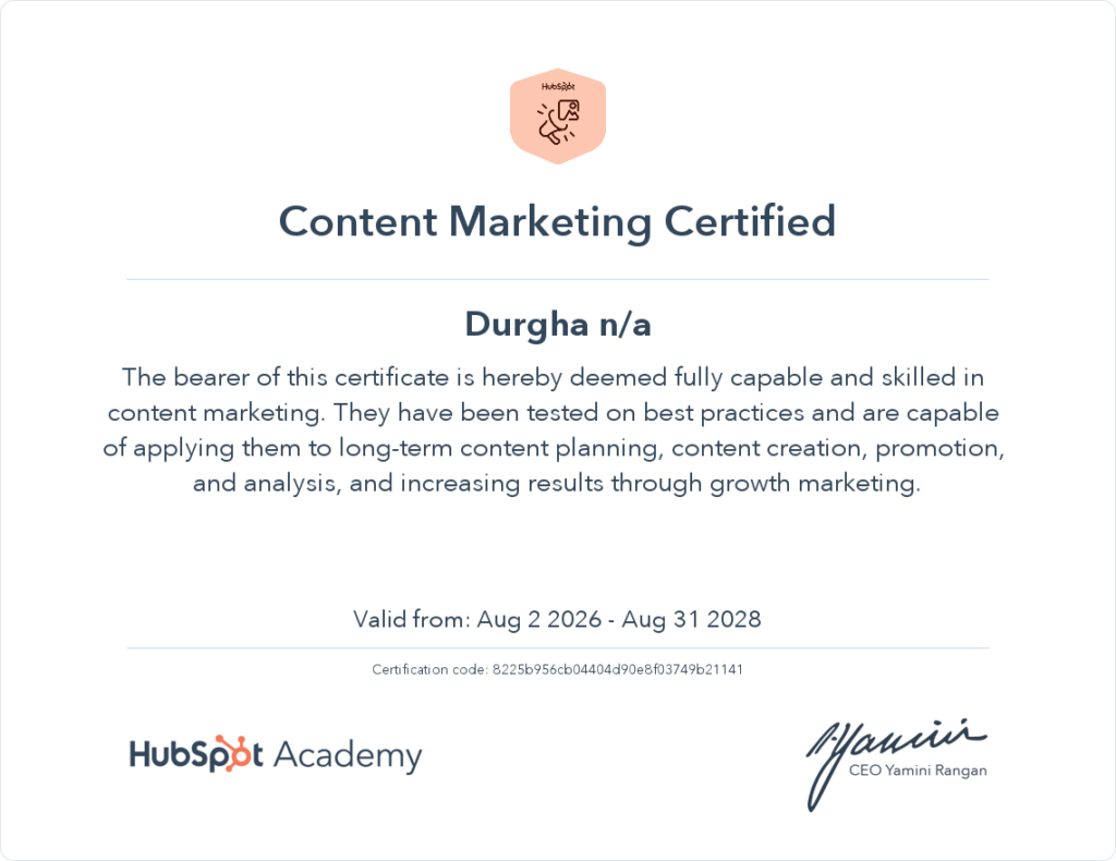 content Marketing Certificate in Digital Marketing